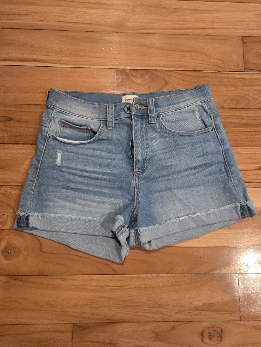 Sneak Peek Light Blue Distressed Denim Shorts